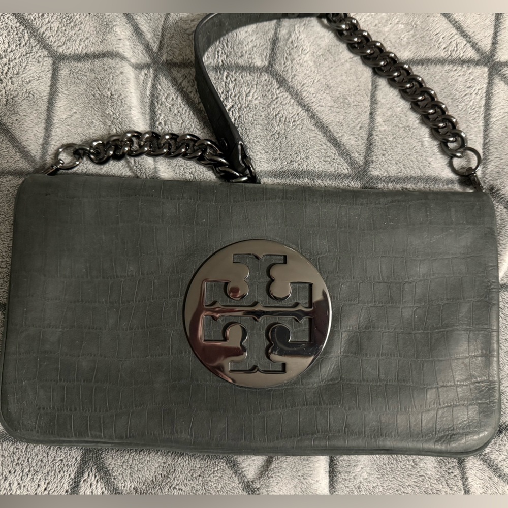 Tory Burch Black Embossed Leather Clutch